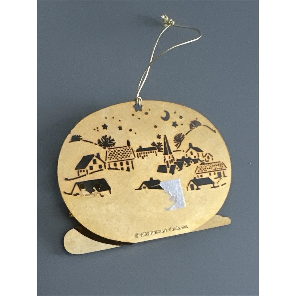 Hallmark 1982 3D Brass Sleigh Ride Gold Tone Christmas Ornament